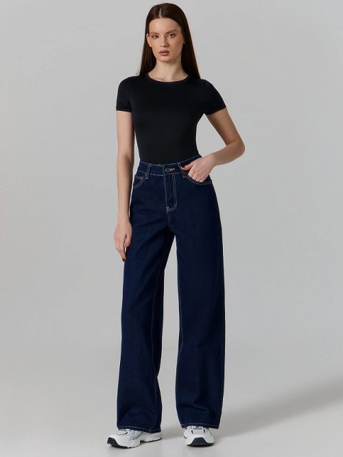 Джинсы женские wide leg темно-синие со средней посадкой, фото 2 из 16