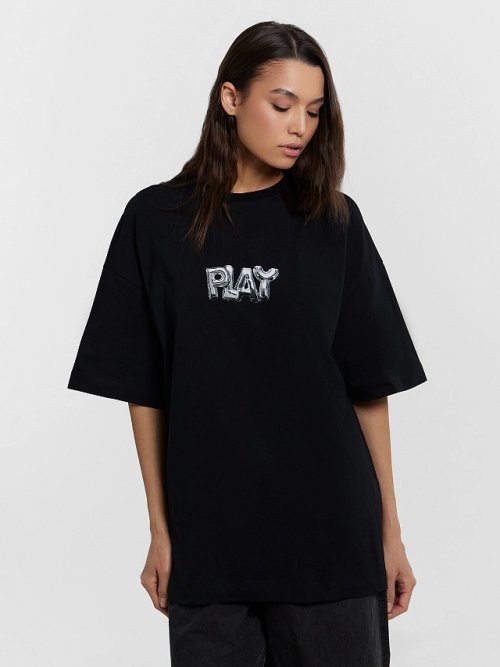 Футболка женская оверсайз черная с принтом "Play", фото 1 из 5