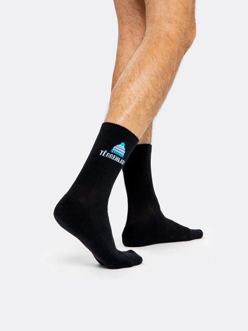 Высокие мужские носки черного с махровой стопой и забавной надписью, фото 2 из 8