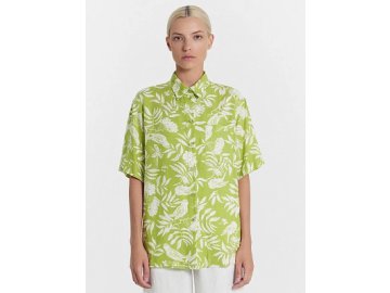 Рубашка женская в зеленом оттенке с птицами