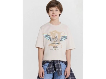 Футболка для мальчиков бежевая с принтом и надписью "best pixel power"