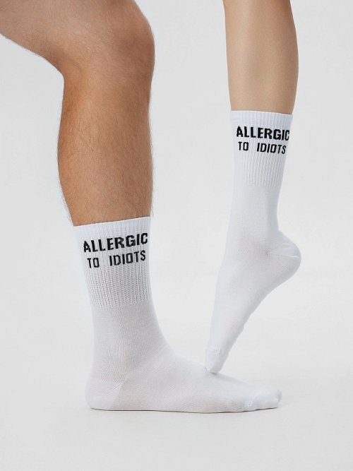 Носки унисекс белые с надписью "Allergic to idiots", фото 1 из 12