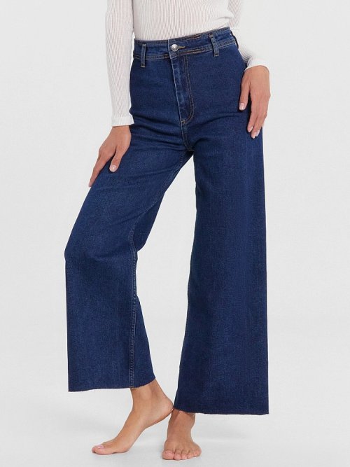Брюки женские джинсовые wide leg fit в темно-синем цвете, фото 4 из 8