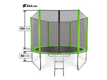 Батут GetActive Jump 8FT с внешней сеткой лестницей зеленый (J8L)