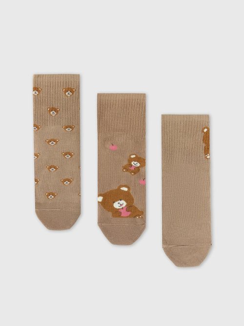 Носки женские мультипак (3 пары) коричневые с рисунком в виде медведей, фото 3 из 4