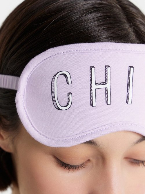 Повязка на голову для сна лавандовая с надписью "Chill", фото 6 из 24