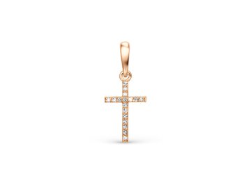 Подвеска крест декоративный ИМПЕРИАЛ, красное золото 585 проба, вставка бриллиант