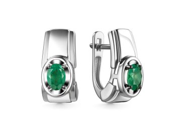 Серьги с английским замком Bellissima, белое золото 585 проба, вставка изумруд