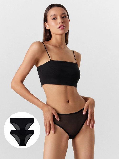 Трусы женские слипы мультипак (2 шт.) в черном цвете, фото 1 из 30