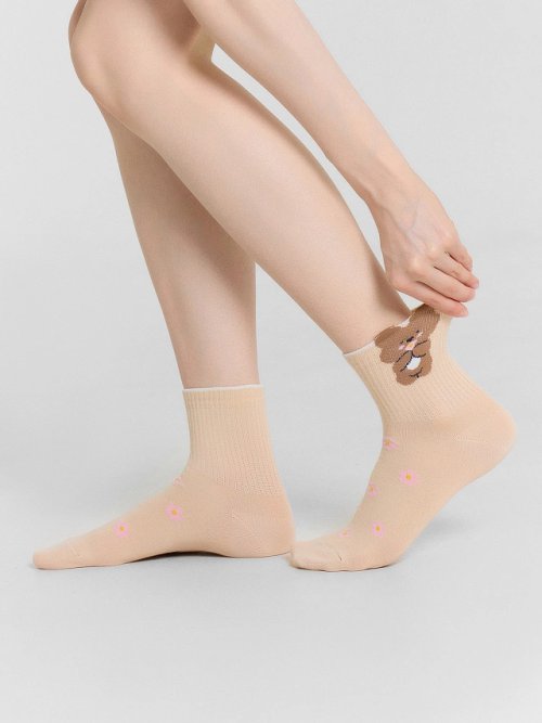 Носки женские бежевые с мишкой, фото 1 из 6