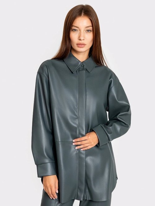 Жакет женский из экокожи в темно-зеленом оттенке, фото 1 из 4