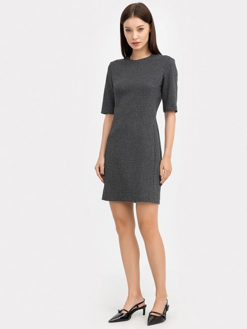 Платье женское серое с паттерном "елочка", фото 3 из 8