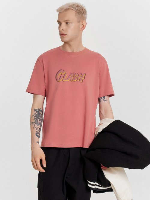 Футболка мужская коралловая с надписью "Clash", фото 6 из 12