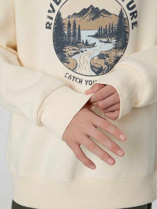 Свитшот для мальчиков бежевый с надписью "River adventure...", фото 6 из 8