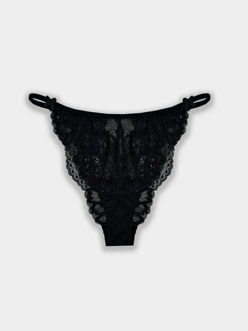 Кружевные слип-бикини с завязками в черном цвете, фото 8 из 24