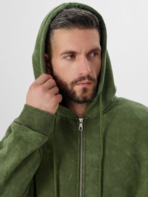 Толстовка мужская на молнии зеленая, фото 4 из 7