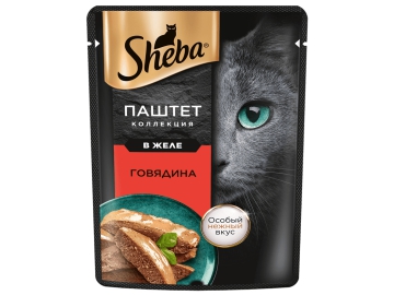 Пауч Sheba для взрослых кошек, с говядиной, Нежный паштет в желе, 75 г Зообазар