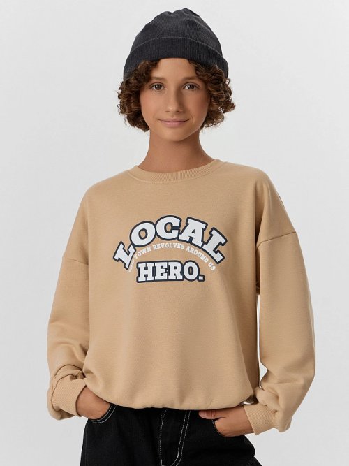 Свитшот для мальчиков бежевый с надписью Local Hero, фото 7 из 7