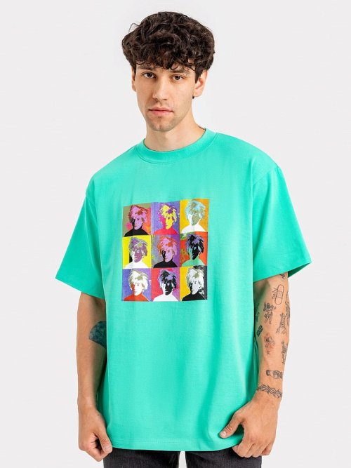 Футболка мужская в ментоловом оттенке с принтом-портретом, фото 1 из 4