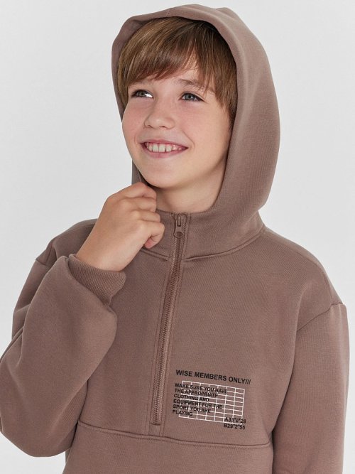 Худи для мальчиков таупово-бежевый с печатью, фото 5 из 7