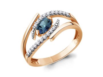 Кольцо декоративное Aquamarine, красное золото 585 проба, вставка фианит