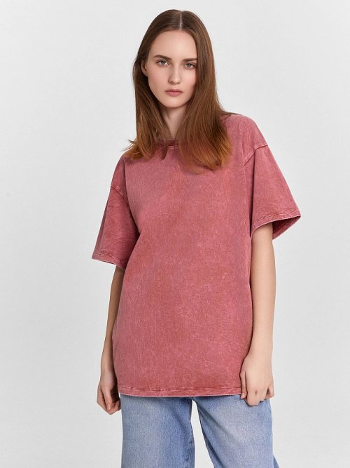 Футболка женская оверсайз терракотовая с обработкой эйсид, фото 1 из 8