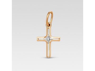 Подвеска крест декоративный Ювелирное подворье, красное золото 585 проба, вставка бриллиант