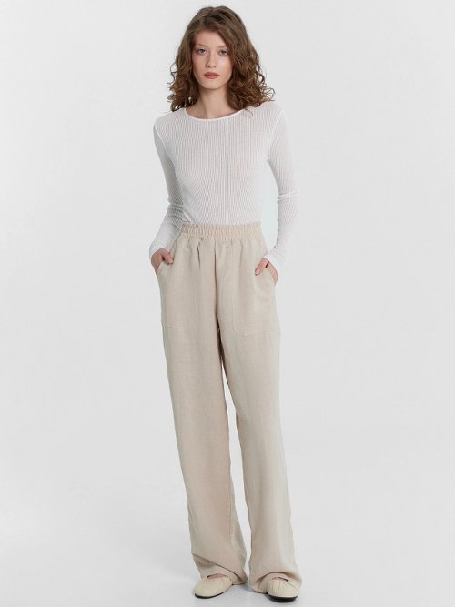 Брюки женские бежевые из коллекции "Premium Linen", фото 3 из 6