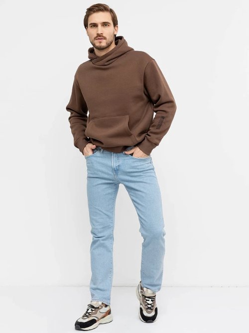 Теплое свободное худи кофейного цвета с карманом-кенгуру, фото 1 из 5