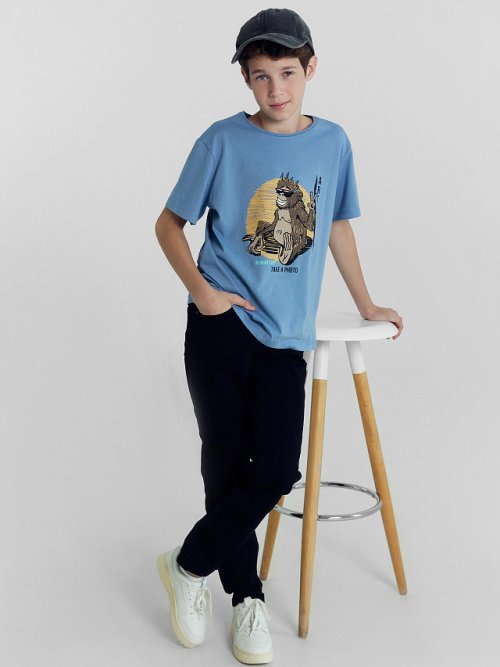 Футболка для мальчиков туманно-голубая с печатью, фото 1 из 5