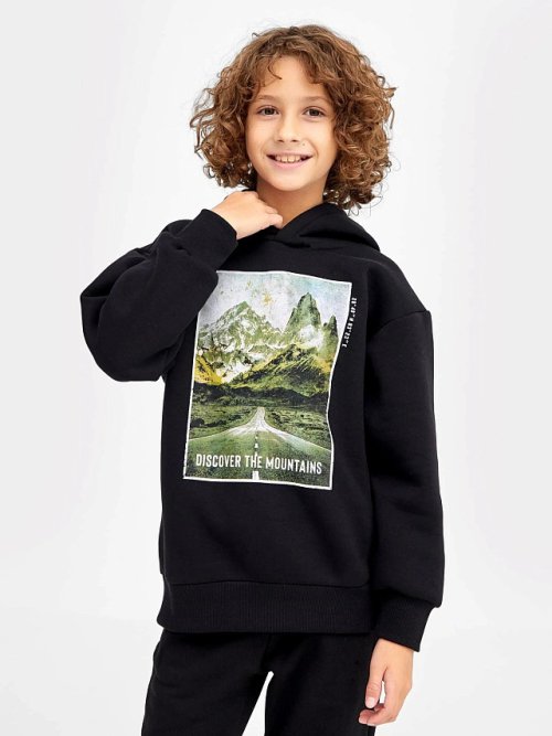 Худи для мальчиков черное с печатью, фото 1 из 4