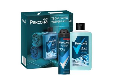 Подарочный набор REXONA MEN Гель для душа Горный лед, 490 мл + Антиперспирант-аэрозоль Кобальт, 150 мл Мила