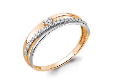 Кольцо декоративное Aquamarine, красное золото 585 проба, вставка фианит