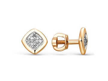 Серьги пусеты LUCKY DIAMOND, красное золото 585 проба, вставка бриллиант