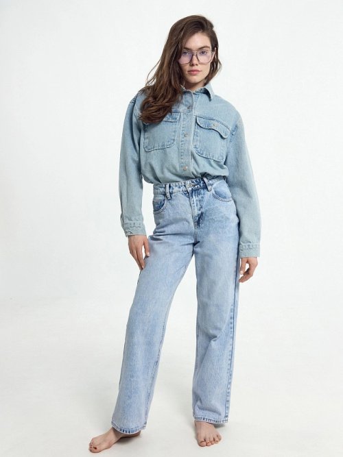 Брюки женские джинсовые wide leg голубые, фото 1 из 6