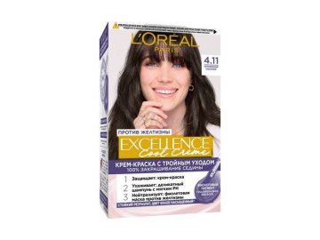 Крем-краска для волос L'OREAL Excellence Cool Crème с тройным уходом, тон 4.11, 255 г