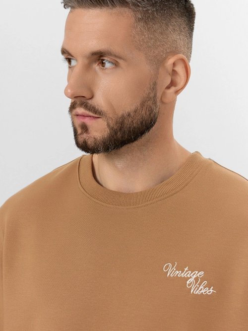 Свитшот мужской бежевый с надписью "Vintage vibes", фото 5 из 12