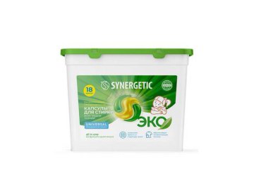 Капсулы для стирки SYNERGETIC Universal биоразлагаемые концентрированные гипоаллергенные, 18 шт