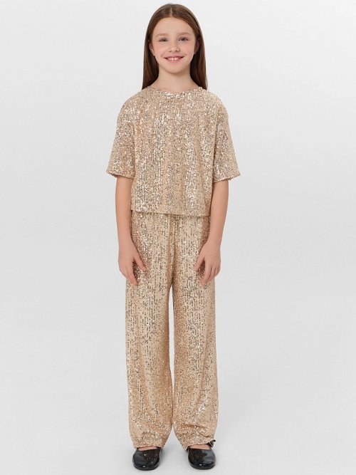 Брюки для девочки бежевые с пайетками, фото 4 из 6