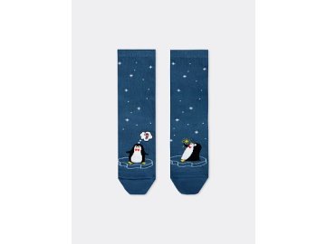 Носки женские синие с рисунком в виде пингвинов