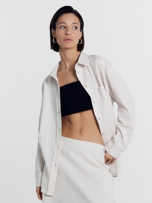 Рубашка женская в светло-бежевом цвете, фото 1 из 5