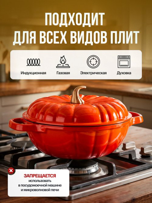 Жаровня чугунная эмалированная Pumpkin 4 л, фото 5 из 39