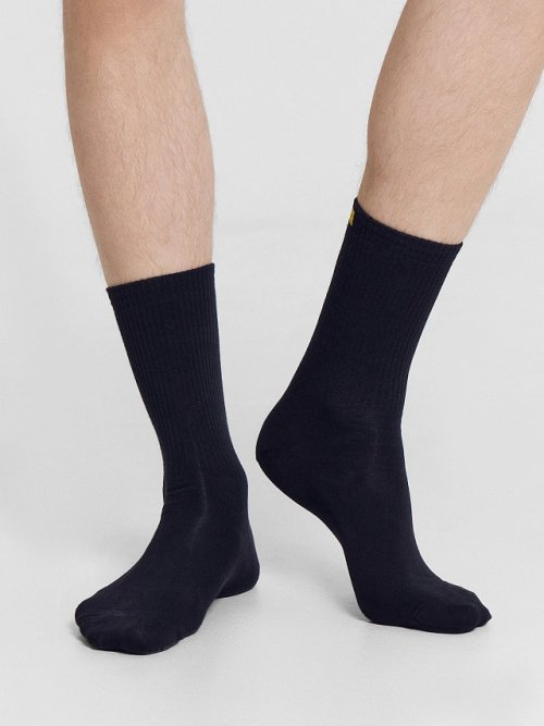 Мультипак высоких мужских носков черного цвета (3 пары) с прямоугольной цветной вставкой, фото 2 из 18