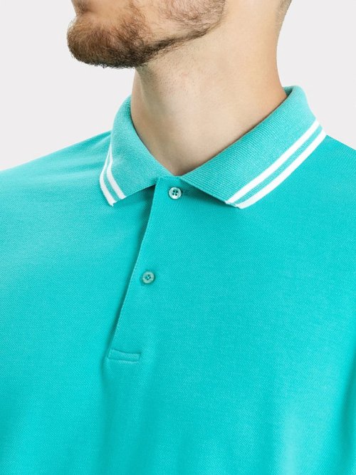 Джемпер-поло хлопковый в зеленом оттенке с линиями на воротнике, фото 4 из 4