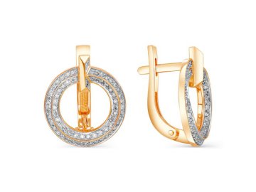 Серьги с английским замком Prestige, красное золото 585 проба, вставка бриллиант