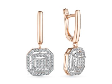 Серьги длинные Bellissima, красное золото 585 проба, вставка бриллиант