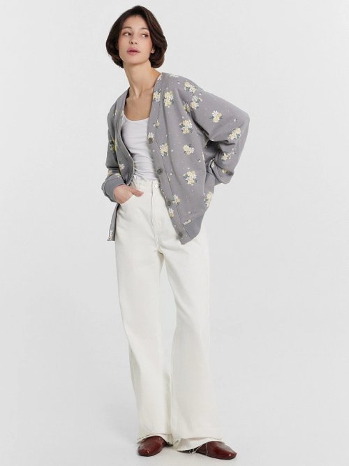 Кардиган серый с цветочным принтом, фото 2 из 6