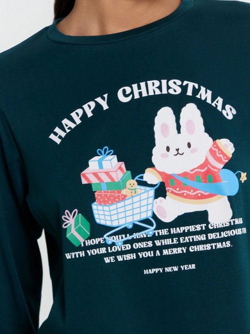 Пижама женская зеленая с принтом и надписью "Happy Christmas", фото 6 из 18