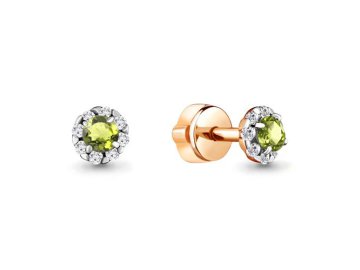 Серьги пусеты Aquamarine, красное золото 585 проба, вставка фианит
