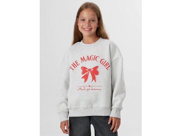 Свитшот для девочек серый с надписью "The magic girl"